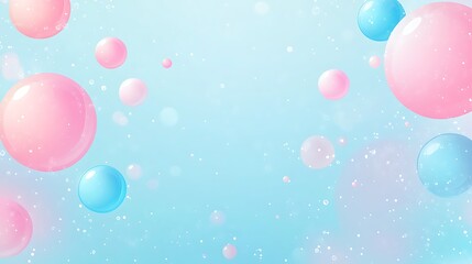 Playful Cartoon Style Abstract Background with Pink and Blue Bubbles on Light Cyan - Vector Illustration for Web Banner Design
