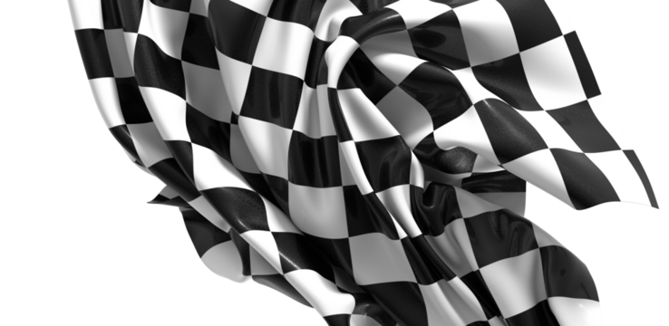 The checkered flag waves in the air signaling the end of the race