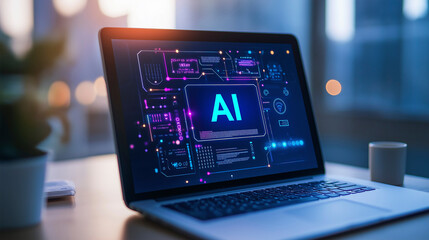 The inscription on the laptop screen "AI"
