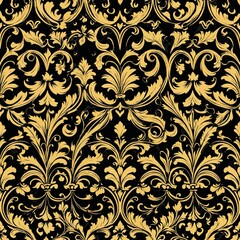 A stylish wallpaper featuring a floral pattern in black and gold colors