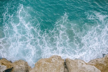 ocean breaks on shore background, ai