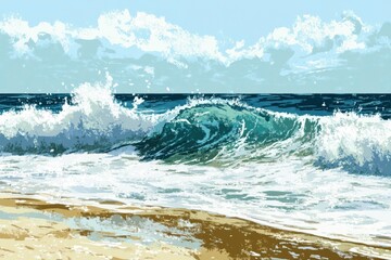ocean breaks on shore background, ai