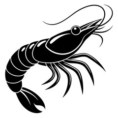   silhouette shrimp fish in black in white background