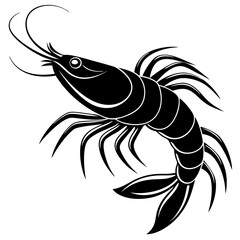   silhouette shrimp fish in black in white background