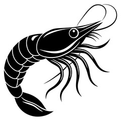   silhouette shrimp fish in black in white background