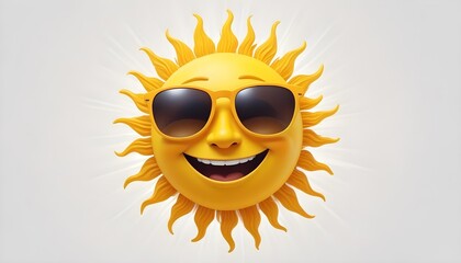 A smiling yellow sun wearing sunglasses, against a white background