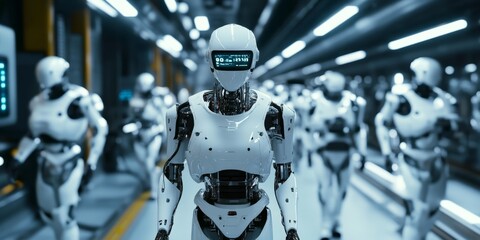 Fototapeta premium A smart factory with robotic workers, symbolizing automated manufacturing