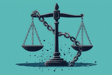 Justice scales with chains breaking, freedom and justice, flat design illustration