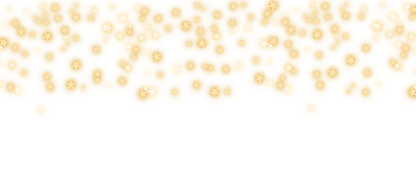 Golden glowing stars confetti falling on transparent background. Light stars sparkle PNG. Gold small stars for decoration, design or montage