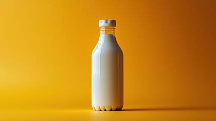 Minimalist Milk Bottle on Vibrant Yellow Background - Modern Product Photography for Advertising and Branding
