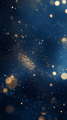 Obraz premium abstract dark blue background with gold particles, Christmas or new year background for smartphone, cellphone. Beautiful background for Christmas or New Year with copy space. Design for banner, greeti