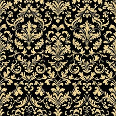 A beautiful floral pattern on a black and gold background