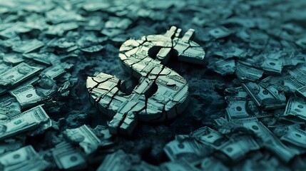 Crumbling American Dollar Overtaken by Chinese Goods in 3D Render