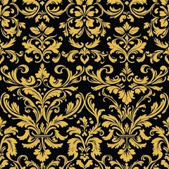 A beautiful floral pattern on a black and gold background, perfect for decorating your home or office