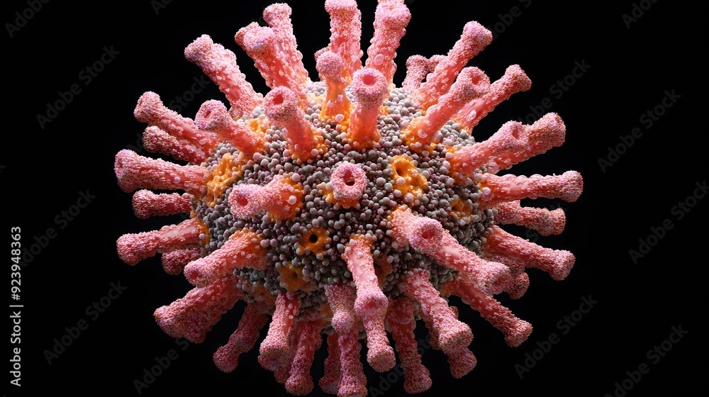 Poster detailed 3d visualization of virus particle with surface proteins