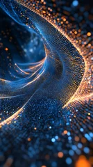 Abstract Blue and Orange Glowing Particle Wave