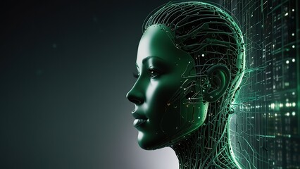 Free Photo New 3d rendering ai Robot Face working with future digital graphic interface on dark background
