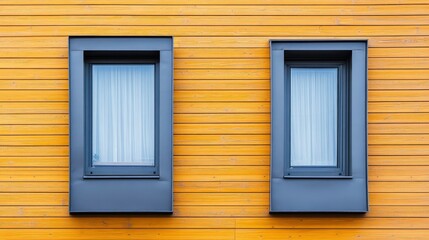 Plastic windows in gray lamination on the wall of a wooden house , ai