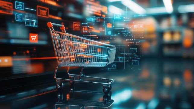 Shopping Cart in a Modern, Digital Supermarket