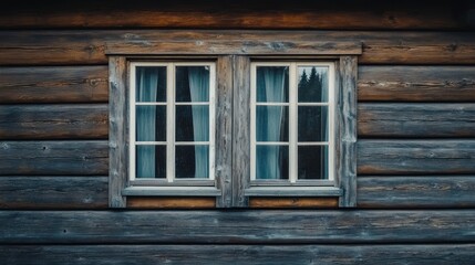 Fototapeta premium Plastic windows in gray lamination on the wall of a wooden house , ai
