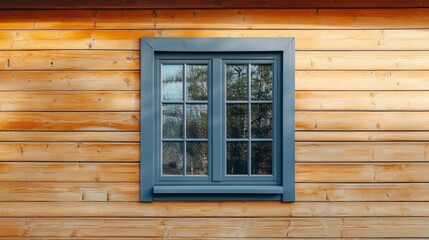 Fototapeta premium Plastic windows in gray lamination on the wall of a wooden house , ai
