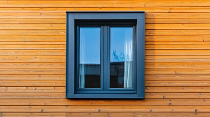 Fototapeta premium Plastic windows in gray lamination on the wall of a wooden house , ai