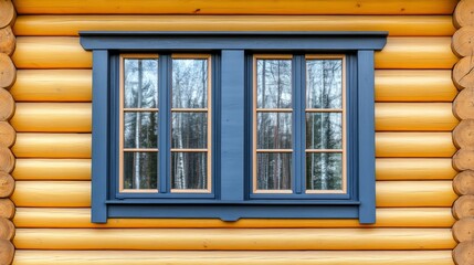 Fototapeta premium Plastic windows in gray lamination on the wall of a wooden house , ai