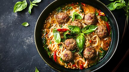 Flavorful Thai Boat Noodle Soup with Hearty Protein Toppings