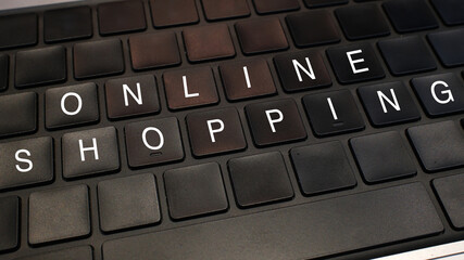Online Shopping Concept: Keyboard with 'ONLINE SHOPPING' Text on Keys, E-commerce and Digital...