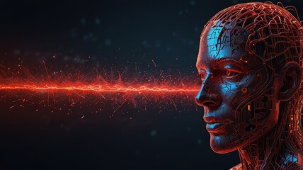 Free Photo New 3d rendering ai Robot Face working with future digital graphic interface on dark background
