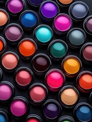 Vibrant array of nail polish colors in sleek containers, showcasing a spectrum of shiny hues for beauty and fashion.