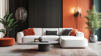 Modern Living Room with Sectional Sofa and Decorative Accents