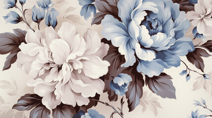Fototapeta premium pattern, floral, flower, seamless, vector, wallpaper, design, ornament, decoration, illustration, art, leaf, vintage, texture, backdrop, decor, nature, element, plant, damask, spring, retro, drawing, 