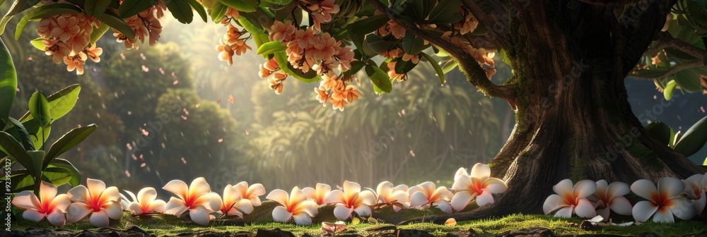 Sticker Frangipani Bloom, Plumeria, and Cemetery Tree