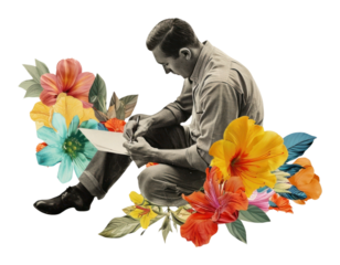 Man writing with pen flower painting adult.