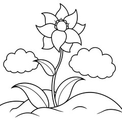 Beautiful flower in a flower bed and clouds vector art illustration