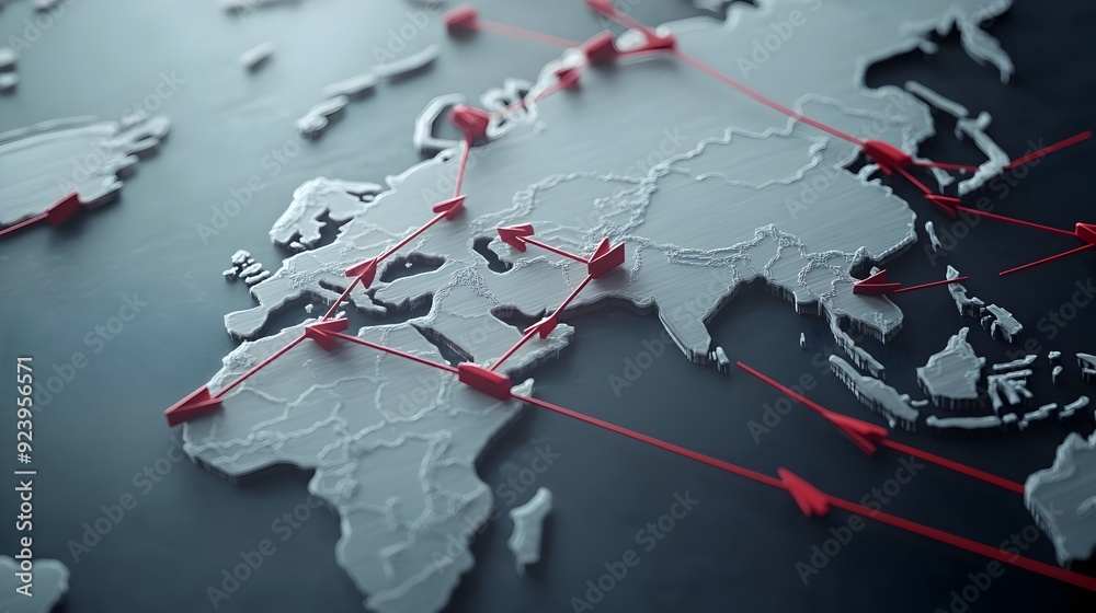 Leinwandbilder global trade network centered on china visualized on 3d world map