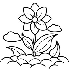 Beautiful flower in a flower bed and clouds vector art illustration