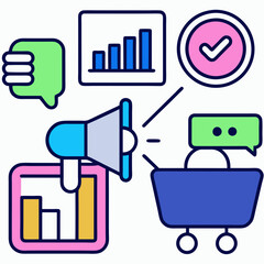 Modern and minimalist set of marketing campaign related vector icons