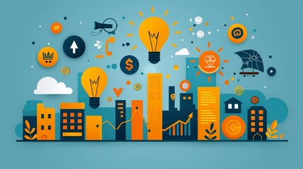 Obraz premium Innovation and disruption design featuring scalable business strategies and sustainable growth, ideal for creating visuals on modern entrepreneurial success and market trends. high resolution