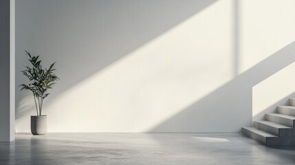 Minimalist Interior with Plant, Concrete Stairs, and Sunlight