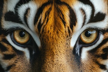 Intense Close-Up of a Tiger's Gaze - A powerful close-up of a tiger's eyes, capturing the intensity and sharp focus of this majestic predator in stunning detail.