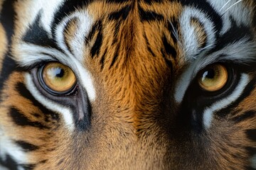 Intense Close-Up of a Tiger's Gaze - A powerful close-up of a tiger's eyes, capturing the intensity and sharp focus of this majestic predator in stunning detail.