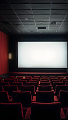 Obraz premium Movie Cinema Auditorium Theatre Interior red seats and blank screen For Film Entertainment Hall Interior Audience Show Industry