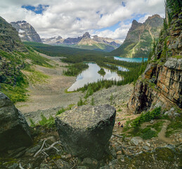 A mountain range with a lake in the middle