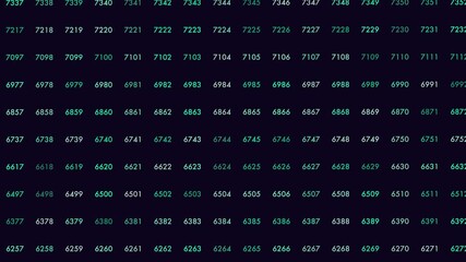 Random numbers pattern in rows on dark space, motion abstract corporate, business and futuristic style background