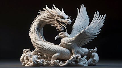 Fototapeta premium Mythical Dragon Consuming American Eagle Symbolic Economic Conflict