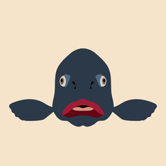 Vector illustration of scary offended fish in flat style