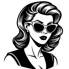 vintage retro hollywood actress wearing sunglasses vector illustration