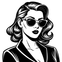 vintage retro hollywood actress wearing sunglasses vector illustration